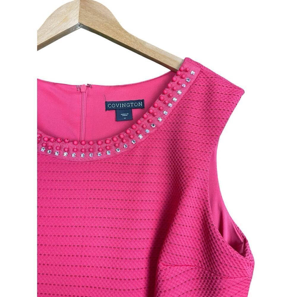 Covington Coral Pink Dress Women Size 12 Fit and Flare Beaded Office Wear Party - Picture 3 of 13
